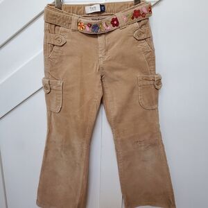 Kids Tan Cargo Pants with Floral Embroidery